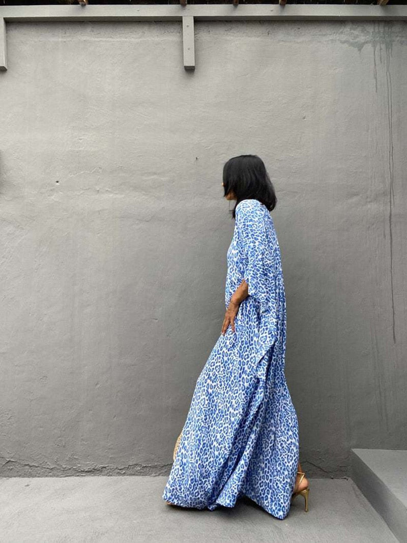 Beach Dress, Maxi Boho Dress, Kaftan Dress, Blue Fern