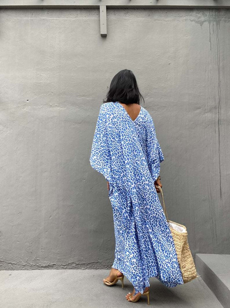 Beach Dress, Maxi Boho Dress, Kaftan Dress, Blue Fern