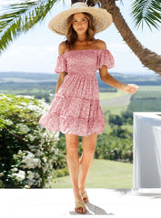 Boho Mini Dress Sundress, Alice Puff inPink