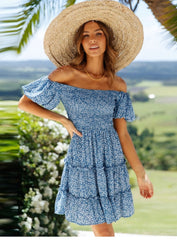 Boho Mini Dress Sundress, Alice Puff in Blue