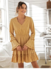 Boho Mini Dress Ruffle Yellow Mustard