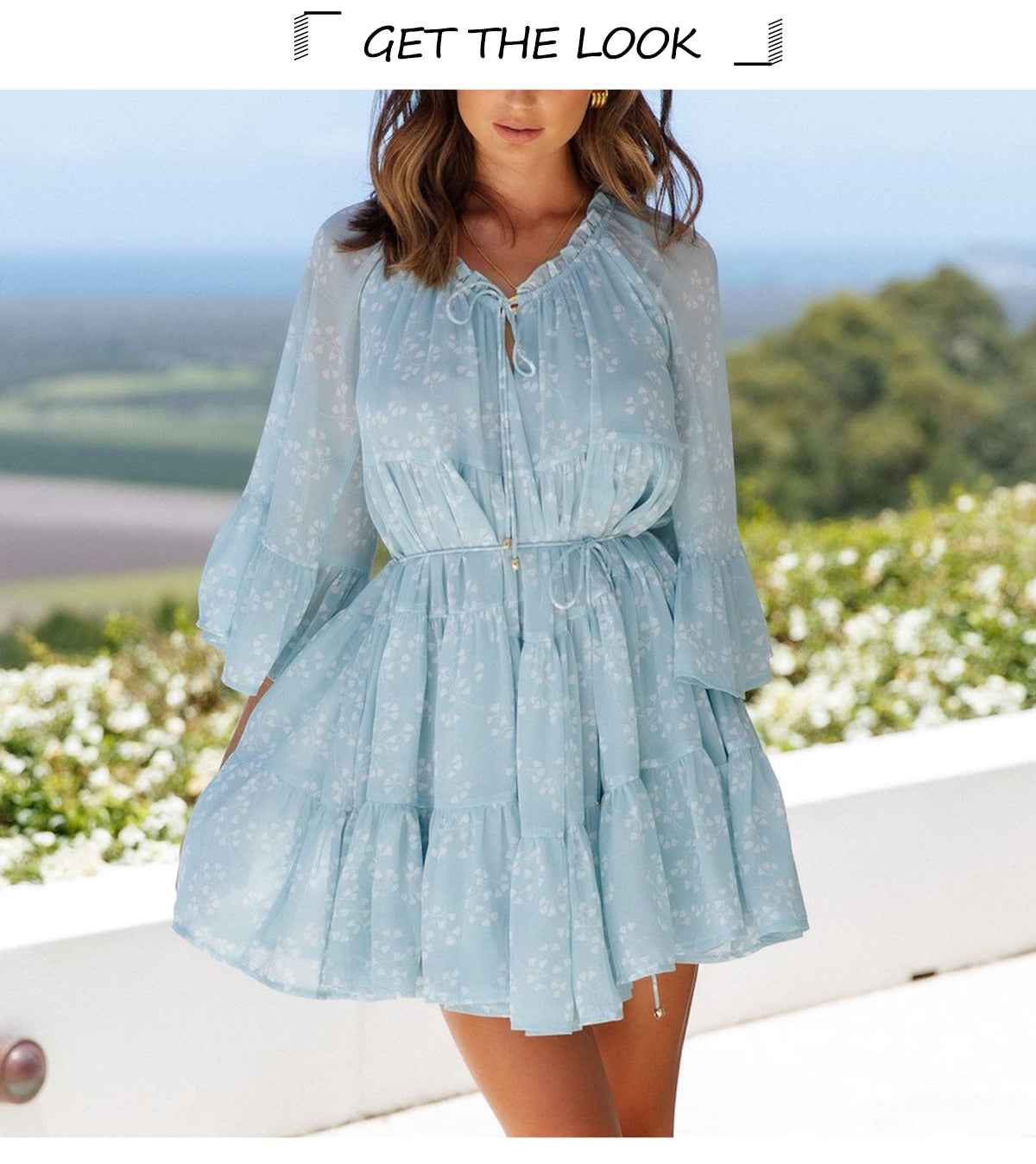 Boho Mini Dress Vintage Dress, Sunny Blue Vacation