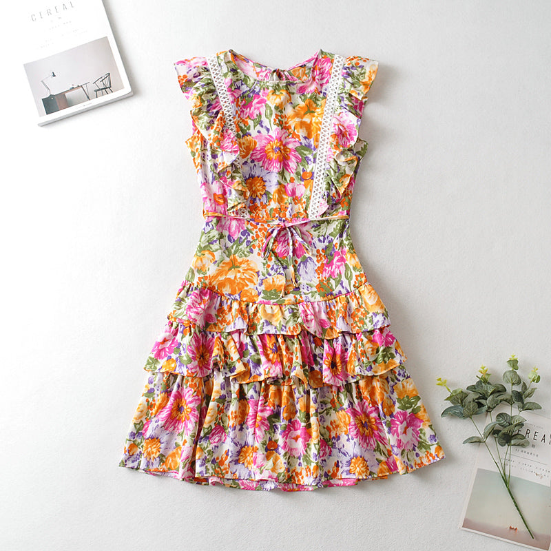 Boho Mini Dress Sundress, Pink Flower Bloom