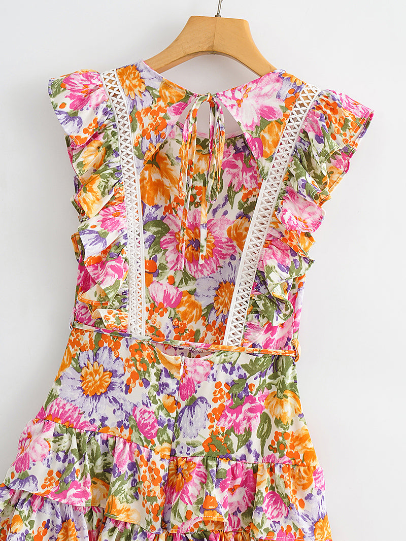 Boho Mini Dress Sundress, Pink Flower Bloom