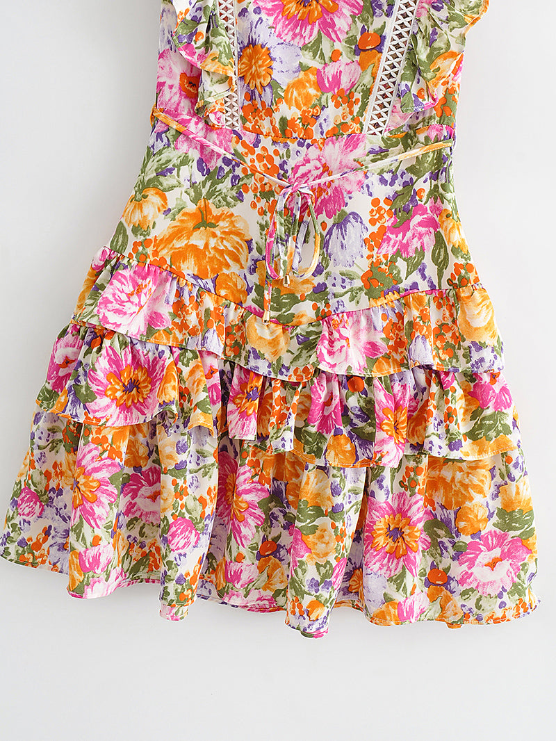 Boho Mini Dress Sundress, Pink Flower Bloom