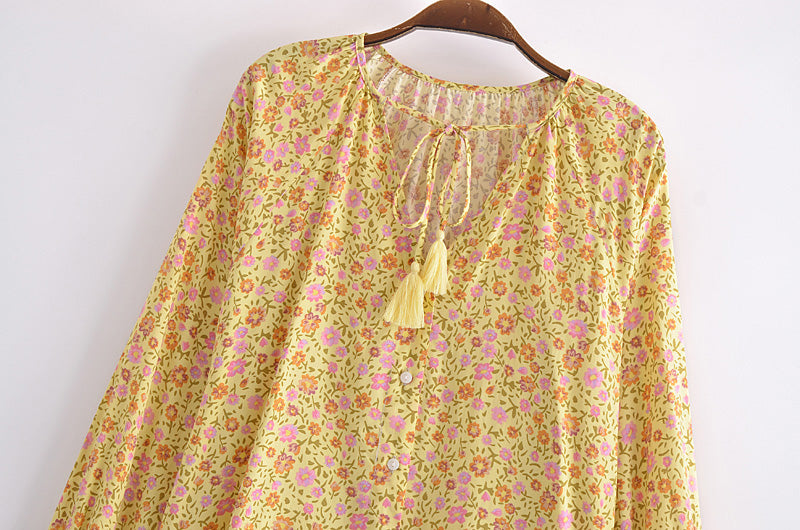 Boho Tops for Women, Boho Tops for Women, Boho Blouse, Yellow Sunshine Flower