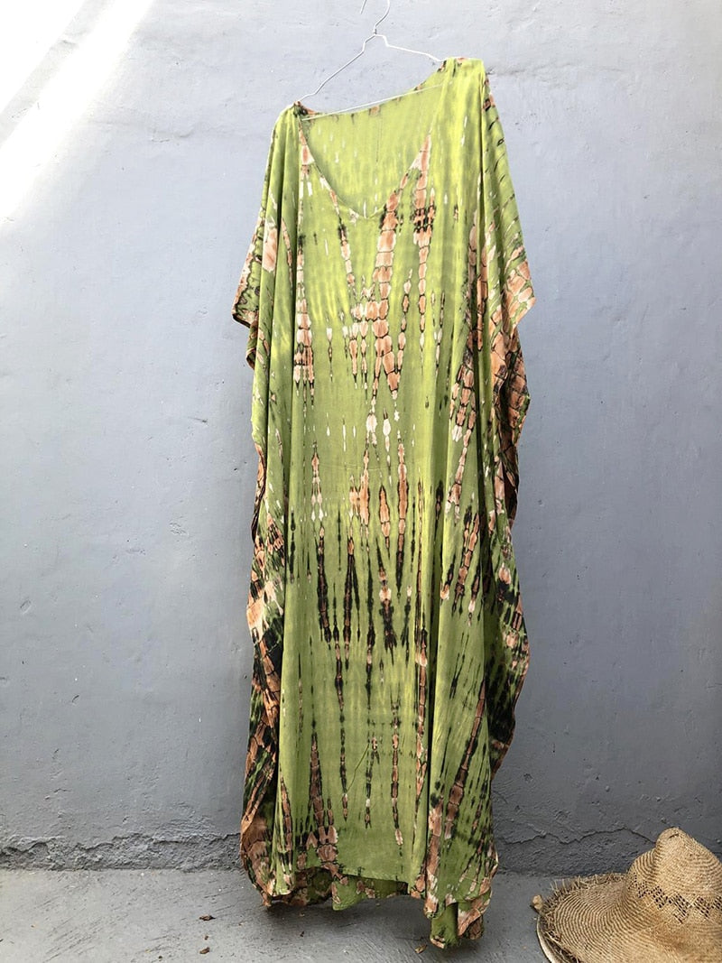 Beach Dress, Maxi Boho Dress, Kaftan Dress, Jose Tie Dye Print in Green