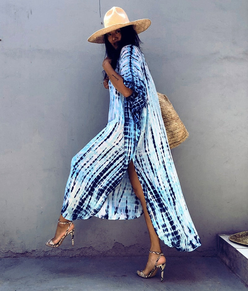 Beach Dress, Maxi Boho Dress, Kaftan Dress, Jose Tie Dye Print in Navy and Black