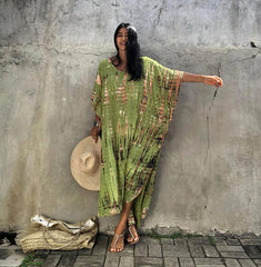 Beach Dress, Maxi Boho Dress, Kaftan Dress, Jose Tie Dye Print in Green