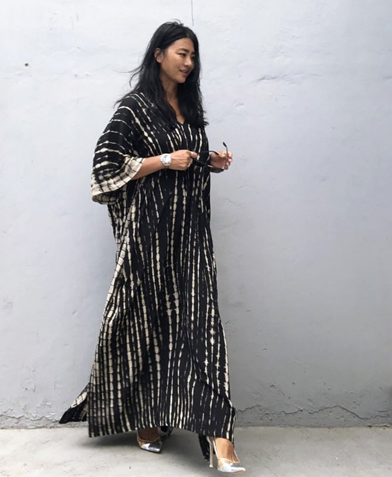 Beach Dress, Maxi Boho Dress, Kaftan Dress, Jose Tie Dye Print in Navy and Black