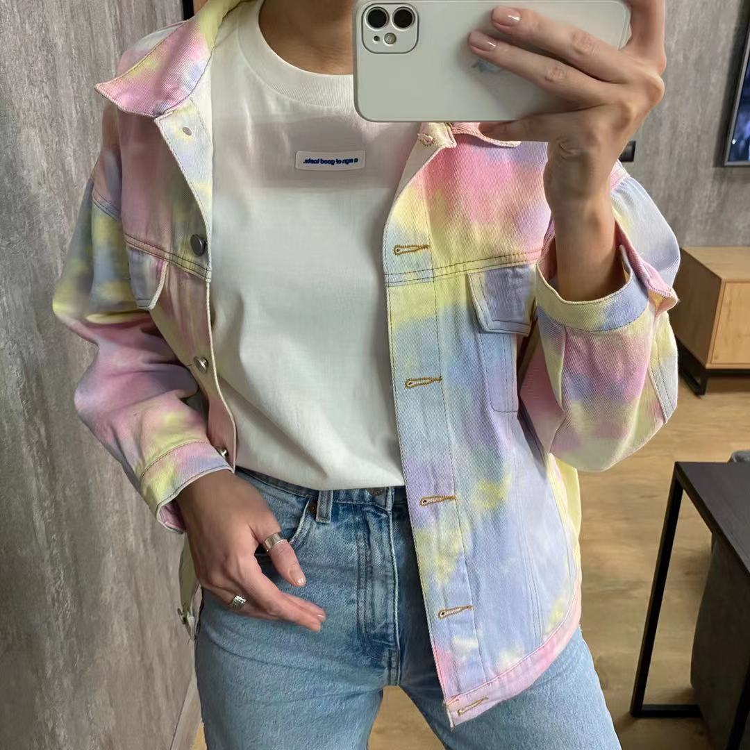 Boho Jacket, Tie Dye Denim Jacket in Candy