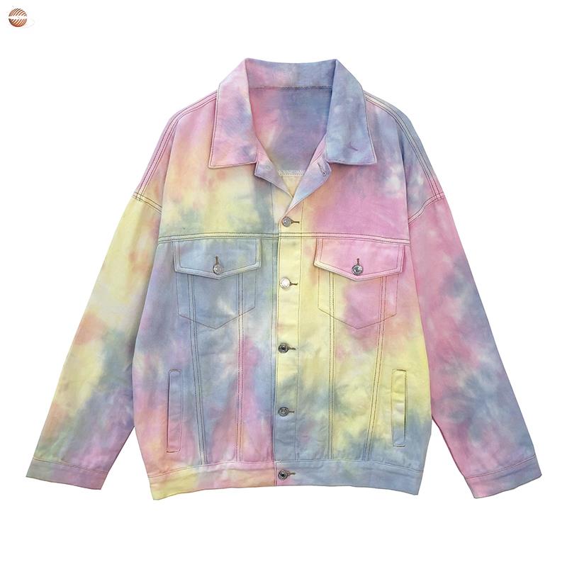 Boho Jacket, Tie Dye Denim Jacket in Candy