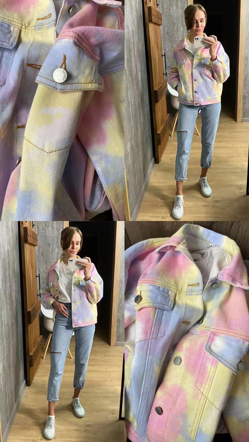 Boho Jacket, Tie Dye Denim Jacket in Candy