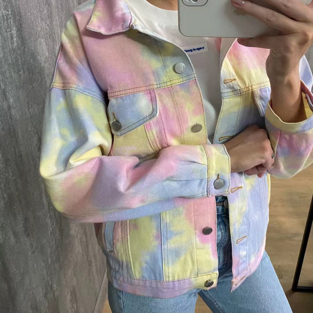 Boho Jacket, Tie Dye Denim Jacket in Candy