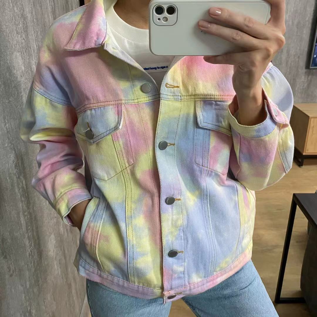 Boho Jacket, Tie Dye Denim Jacket in Candy