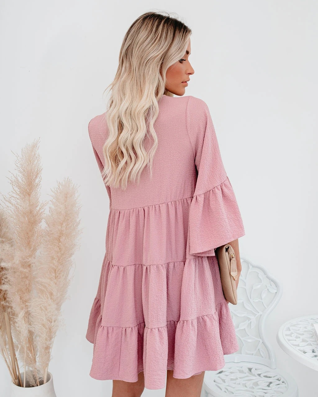 Boho Mini Dress Tunic Dress, Sundress, Julianna in Pink