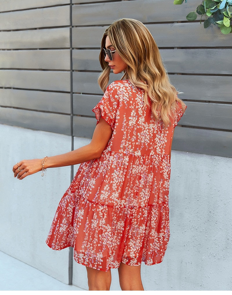 Boho Mini Dress Sundress, Arya in Red