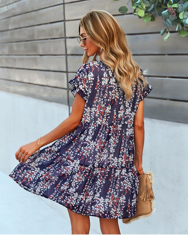 Boho Mini Dress Sundress, Arya in Navy