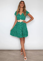 Boho Mini Dress Sundress, Green Polka Dot