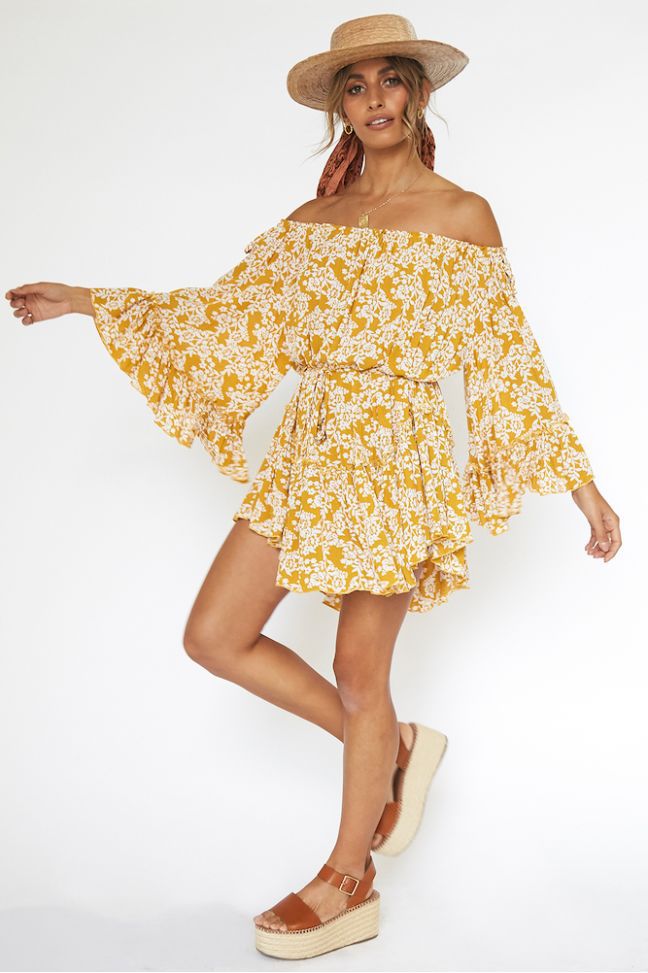 Boho Mini Dress Sundress, Oroslavje in Yellow Mustard