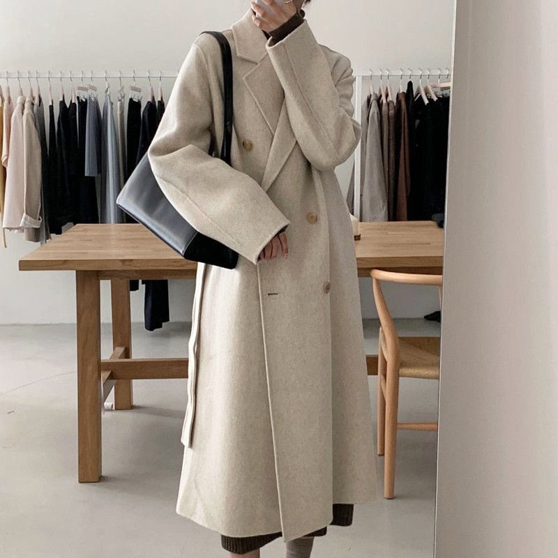 Winter Coat, Wool Coat, Long Wool Coat Women, Robe Coat Isabella  in Beigel and Coffee