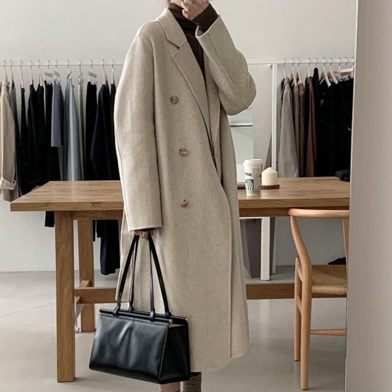 Winter Coat, Wool Coat, Long Wool Coat Women, Robe Coat Isabella  in Beigel and Coffee