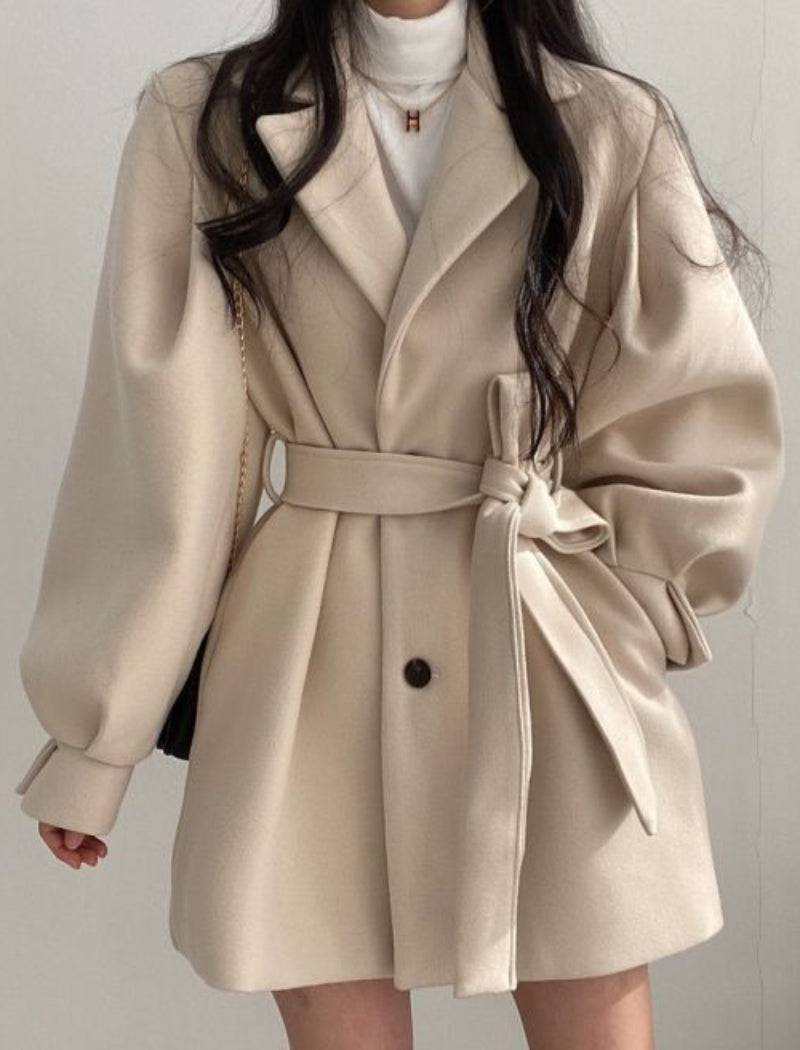 Winter Coat, Wool Coat, Wool Coat Women, Robe Coat Mariam in Beige and Black