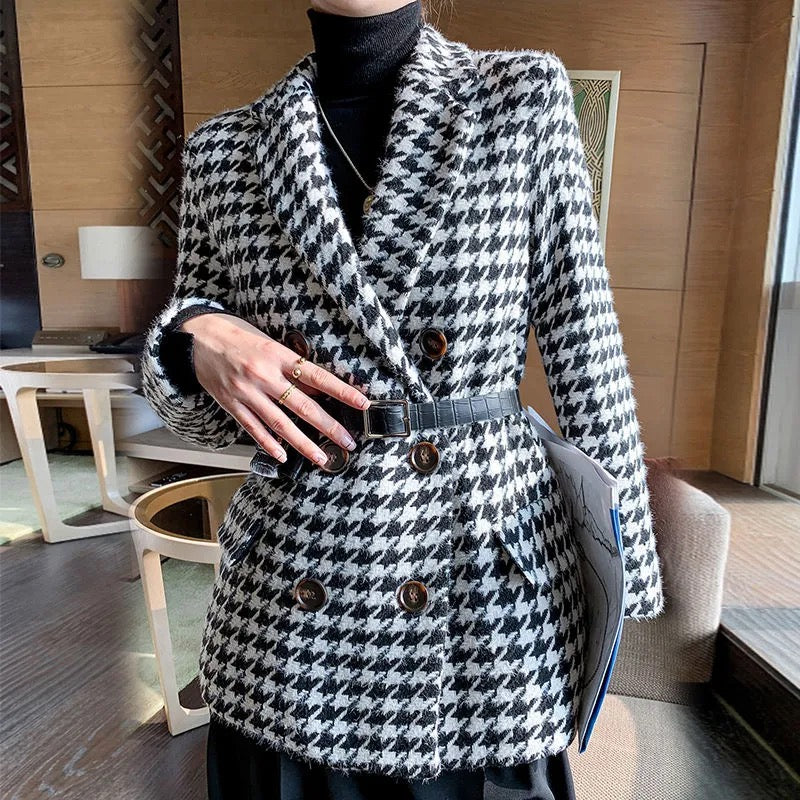 Boho Coat, Vintage Plaid Wool Coat with Matching Skirt Lockett