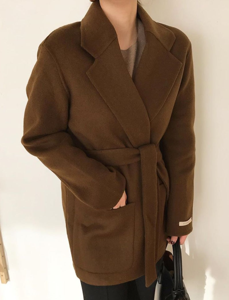 Winter Coat, Wool Coat, Wool Coat Women, Robe Coat Benita  in Coffee and Black