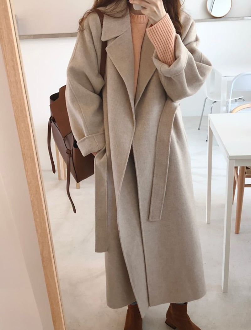 Winter Coat, Wool Coat, Long Wool Coat Women, Robe Coat Luciana  in Beigel and Gray