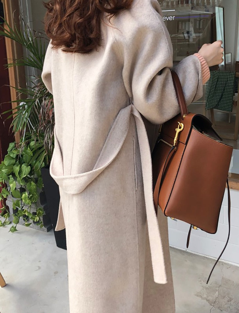 Winter Coat, Wool Coat, Long Wool Coat Women, Robe Coat Luciana  in Beigel and Gray