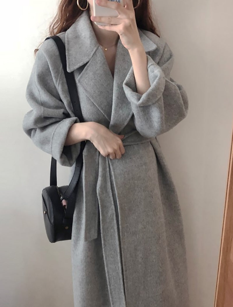 Winter Coat, Wool Coat, Long Wool Coat Women, Robe Coat Luciana  in Beigel and Gray