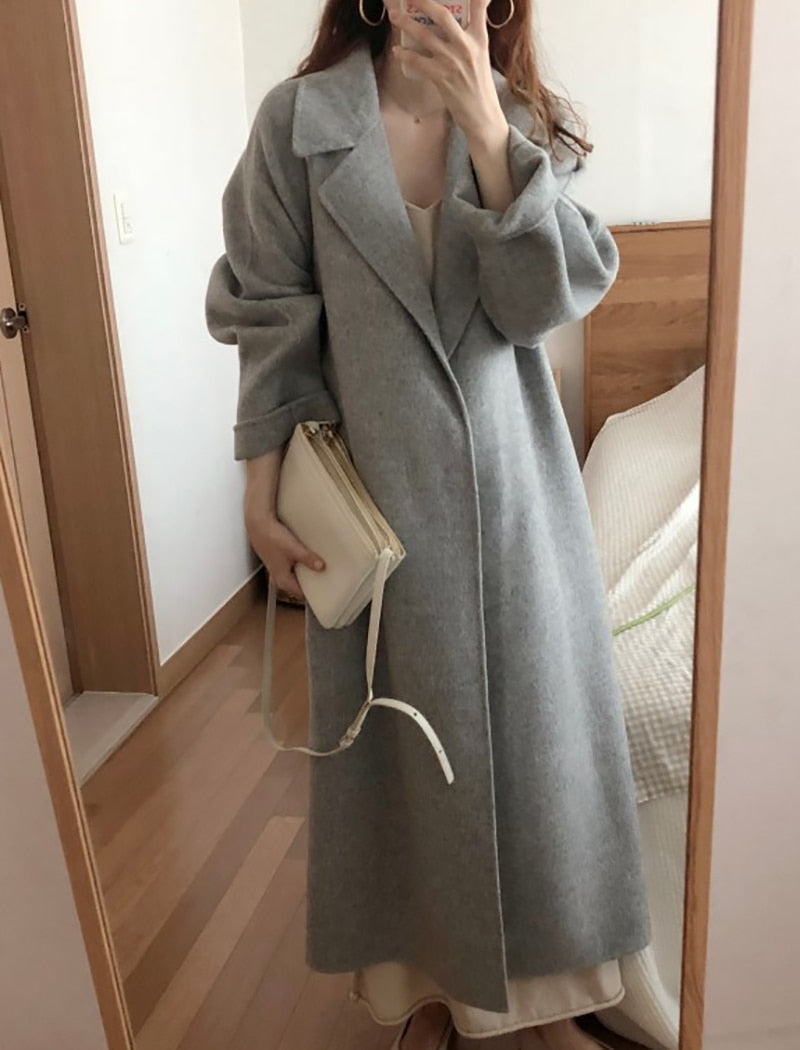 Winter Coat, Wool Coat, Long Wool Coat Women, Robe Coat Luciana  in Beigel and Gray