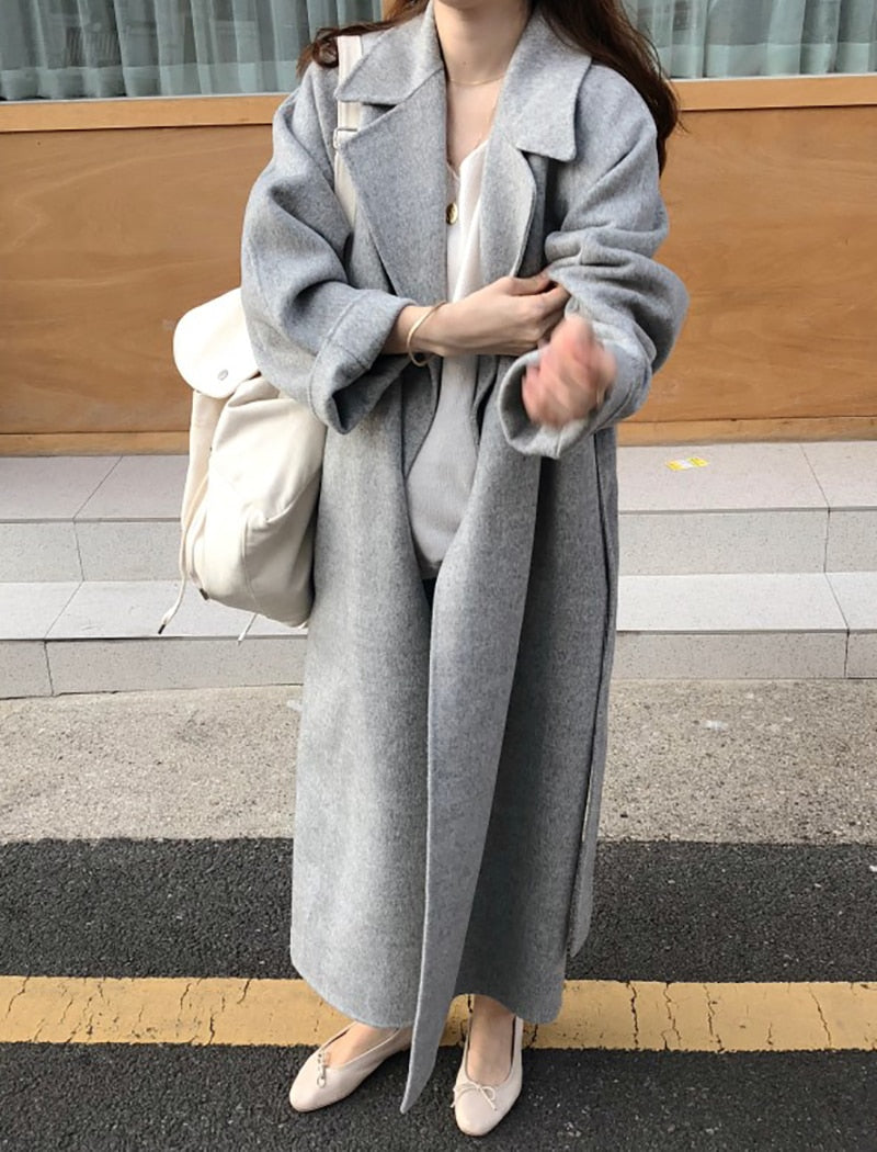 Winter Coat, Wool Coat, Long Wool Coat Women, Robe Coat Luciana  in Beigel and Gray