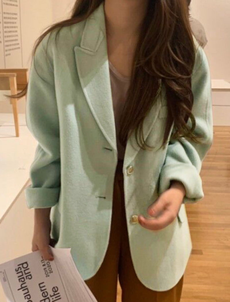 Boho Winter Coat, Wool Mix Jacket Fresh Mint