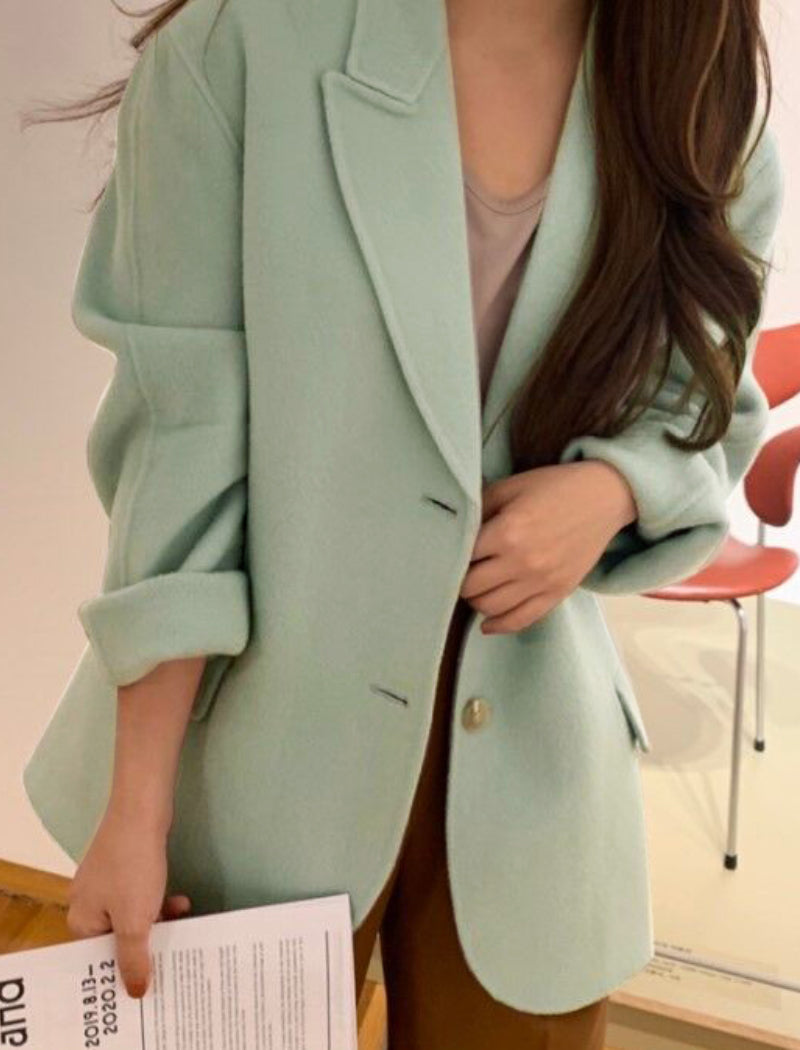 Boho Winter Coat, Wool Mix Jacket Fresh Mint