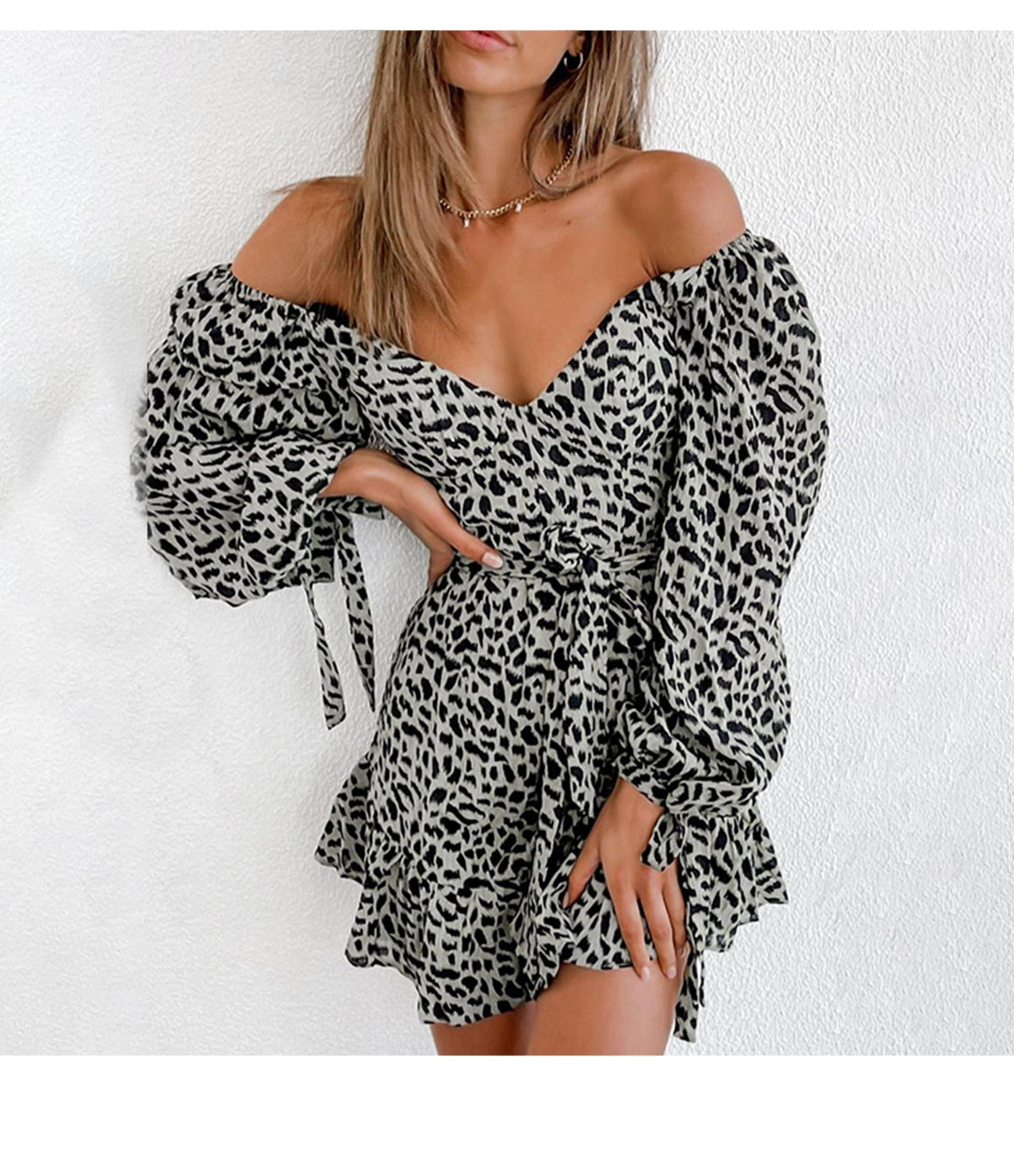 Boho Mini Dress Vintage Dress, Leandra Leopard