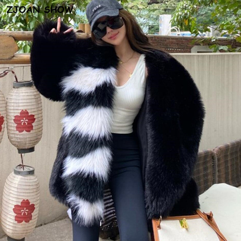 Winter Coat, Fur Coat, Faux Fur Coat, Fur Jacket, Mink Striped Black