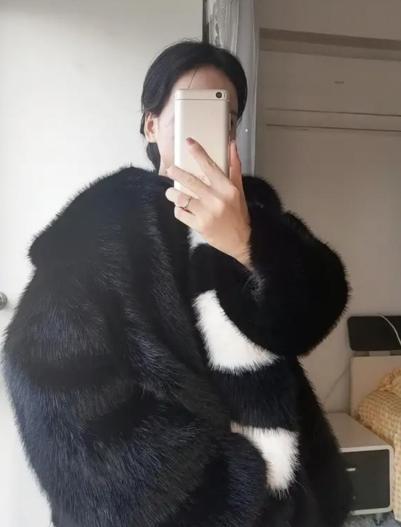 Winter Coat, Fur Coat, Faux Fur Coat, Fur Jacket, Mink Striped Black