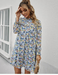 Boho Mini Dress Tunic Dress, Willow Floral in Blue