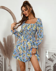 Boho Mini Dress Smock Dress,Stella Rose in Blue