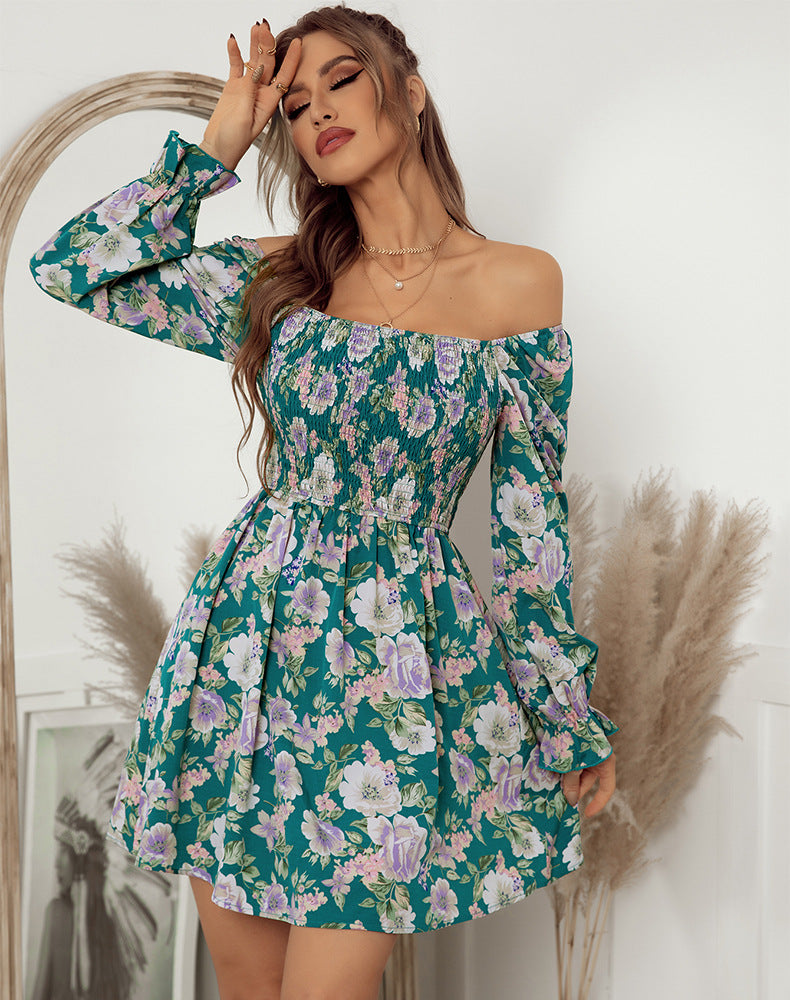 Boho Mini Dress Smock Dress,Stella Rose in Green