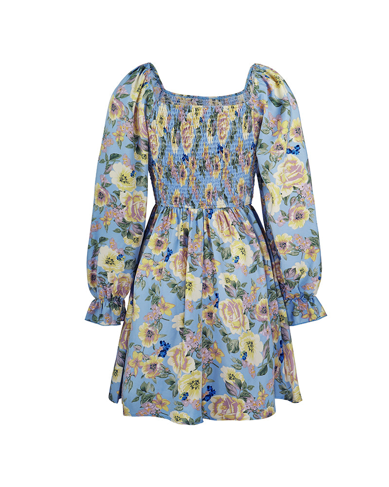 Boho Mini Dress Smock Dress,Stella Rose in Blue