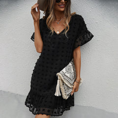 Boho Mini Dress Luna Black Polka Dot