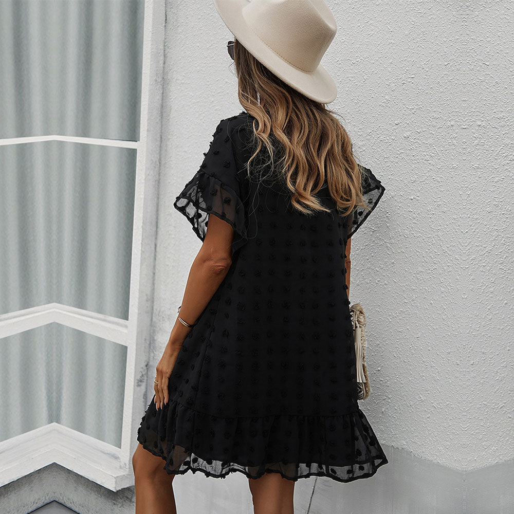 Boho Mini Dress Luna Black Polka Dot