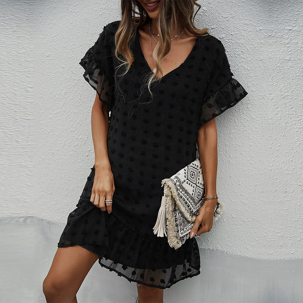 Boho Mini Dress Luna Black Polka Dot