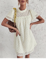 Boho Mini Dress Tunic Dress,Maeve Dot in White