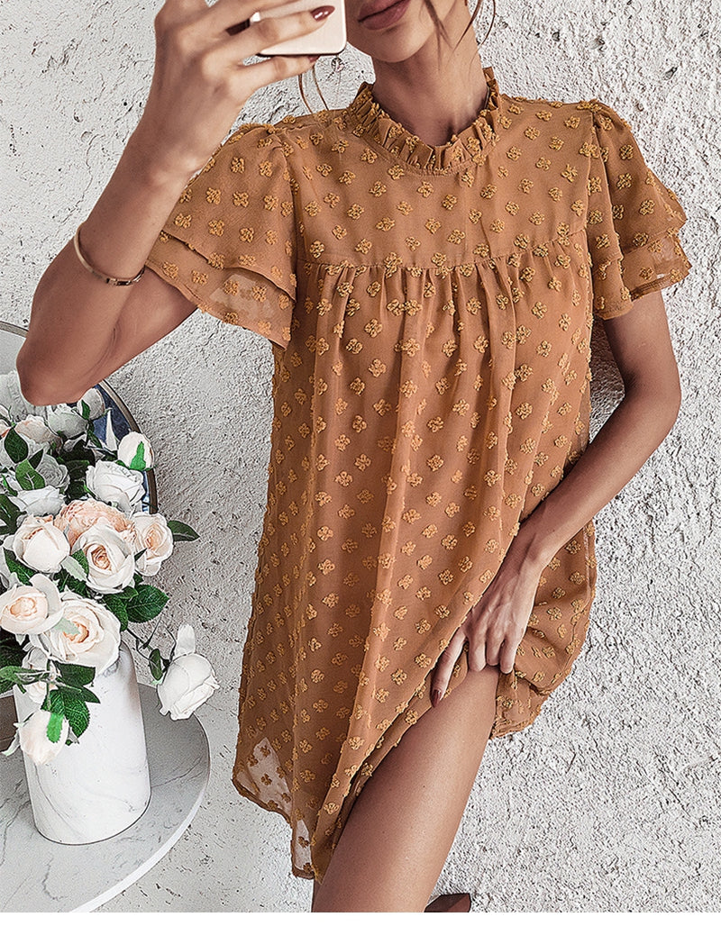 Boho Mini Dress Tunic Dress,Maeve Dot in Brown