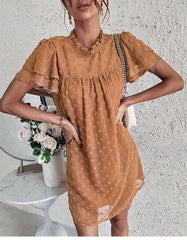 Boho Mini Dress Tunic Dress,Maeve Dot in Brown