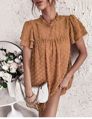 Boho Mini Dress Tunic Dress,Maeve Dot in Brown